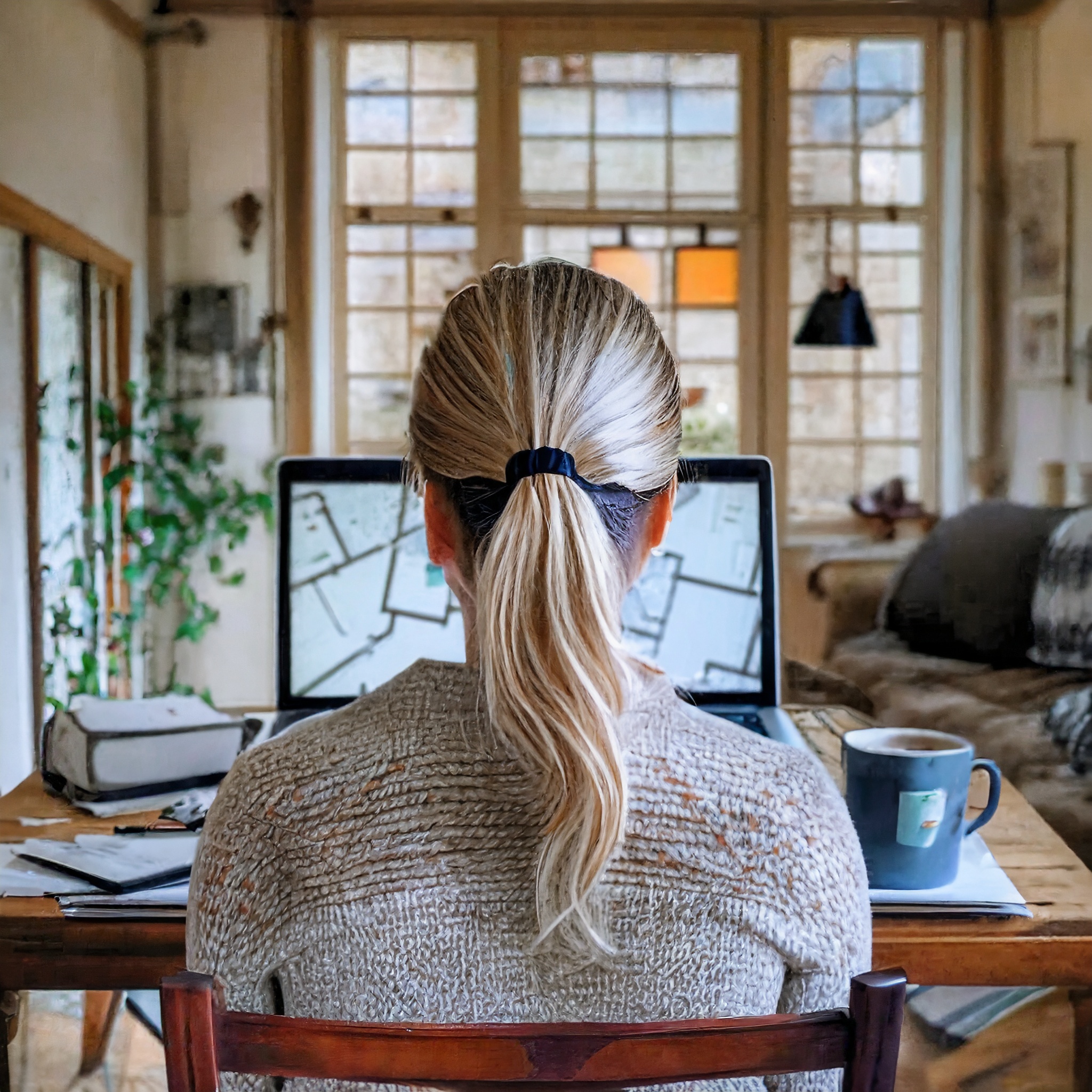 Firefly Woman With Ponytale Seen From Behind Infront Of Macbook On Screen Must Be Floorplans . The (3)